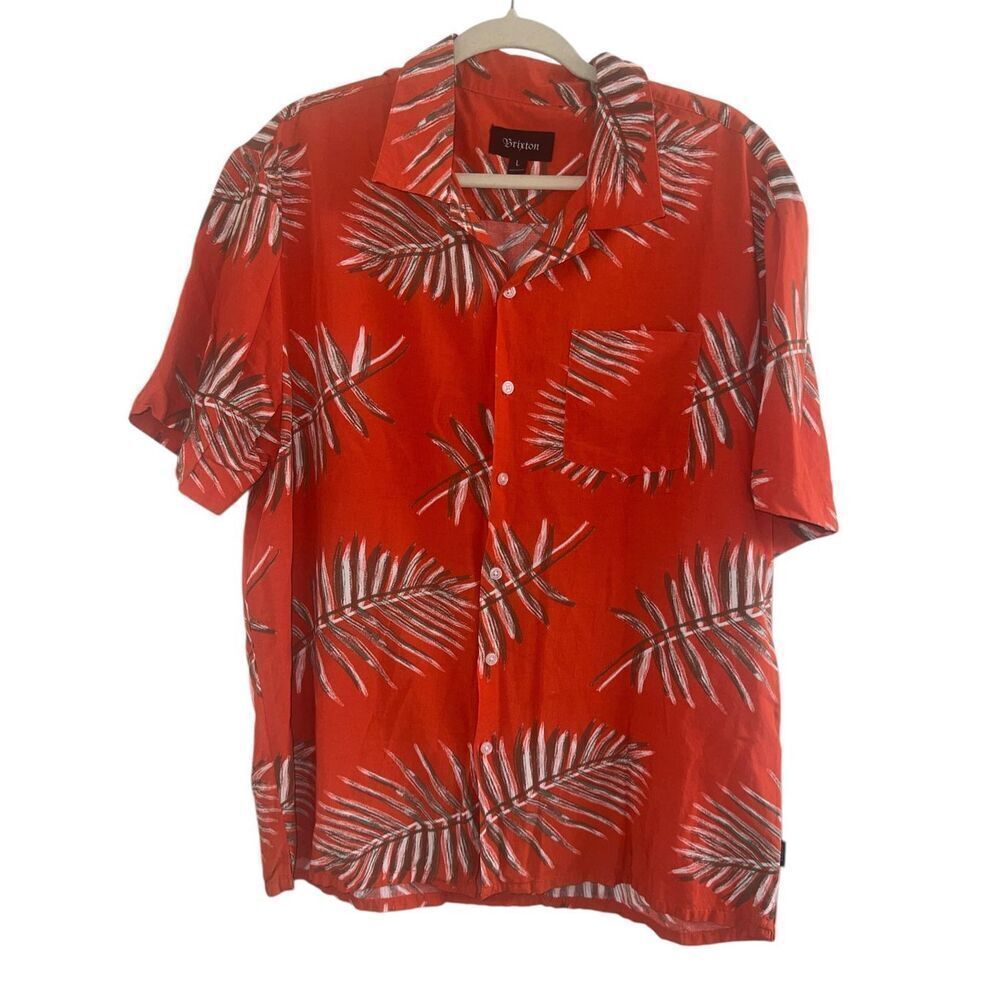 ✨Brixton Red Palm Print Cotton Blend Woven Button Down Sz Large Shirt✨